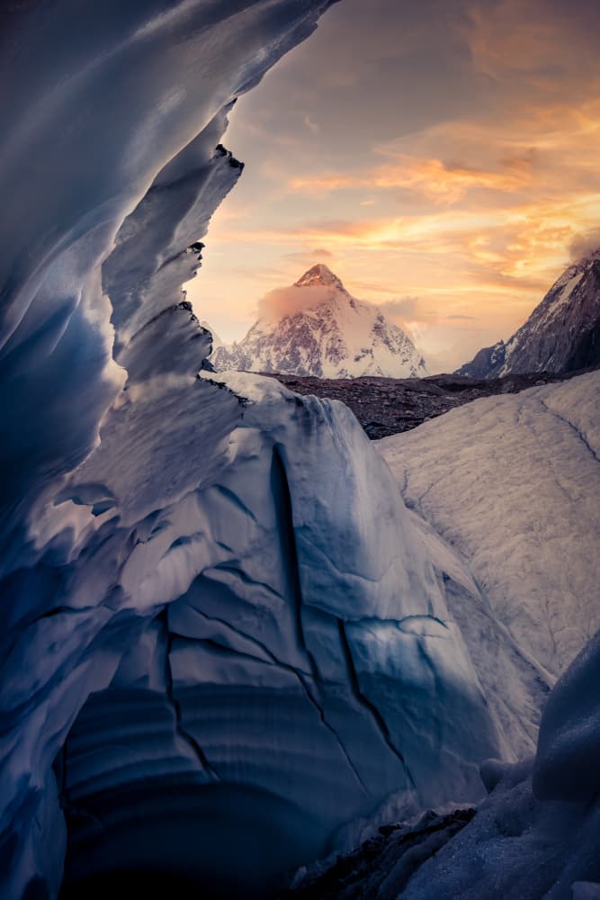 Glacier Cave Mountain Sunset by qiye — canvas wall art