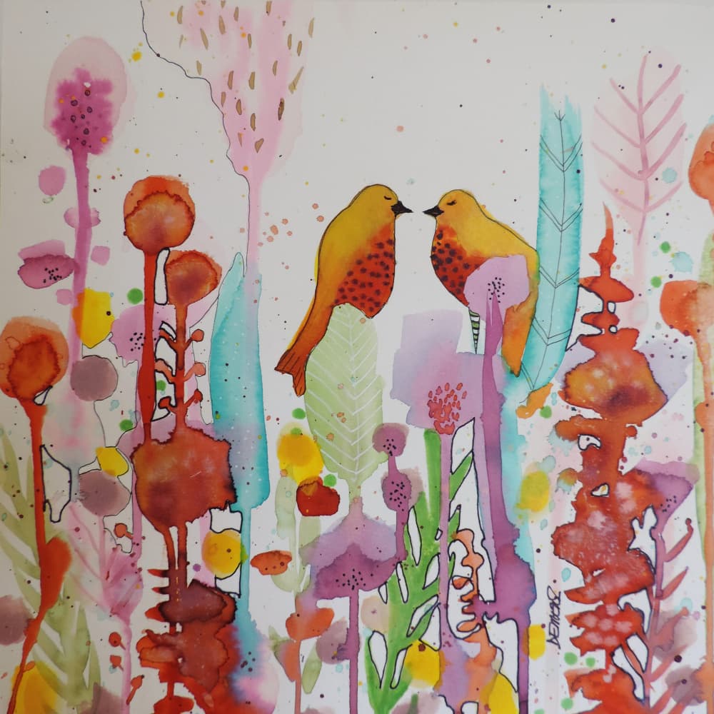 Whimsical Garden Birds by Sylvie Demers — canvas wall art