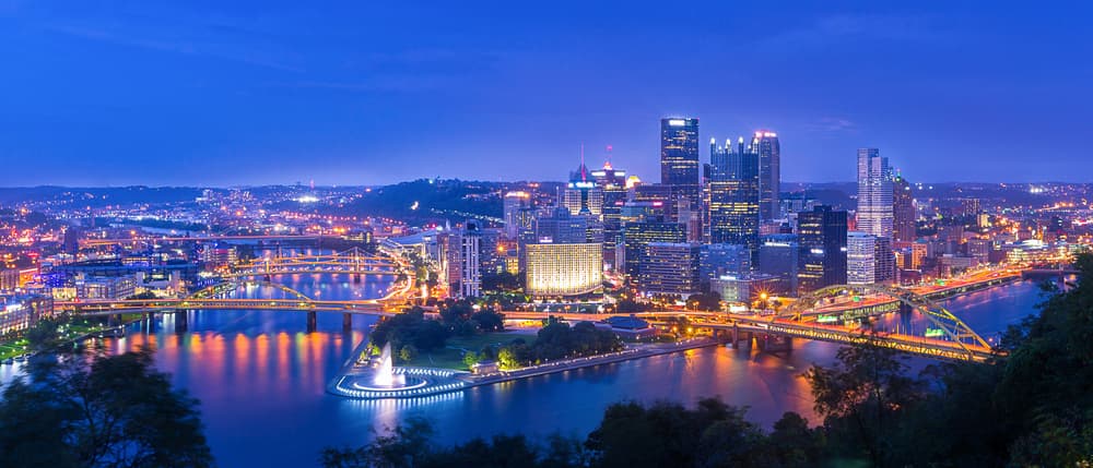 Illuminated Pittsburgh Skyline by Michael Zheng — canvas wall art