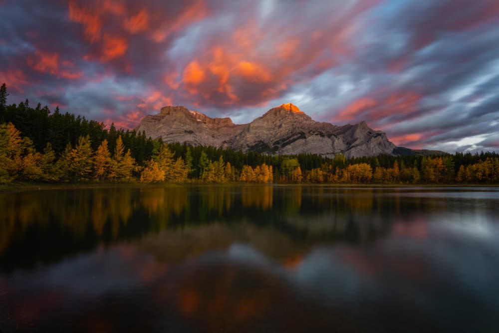 Autumn Mountain Lake Sunset by Yongnan Li (李永男) — canvas wall art