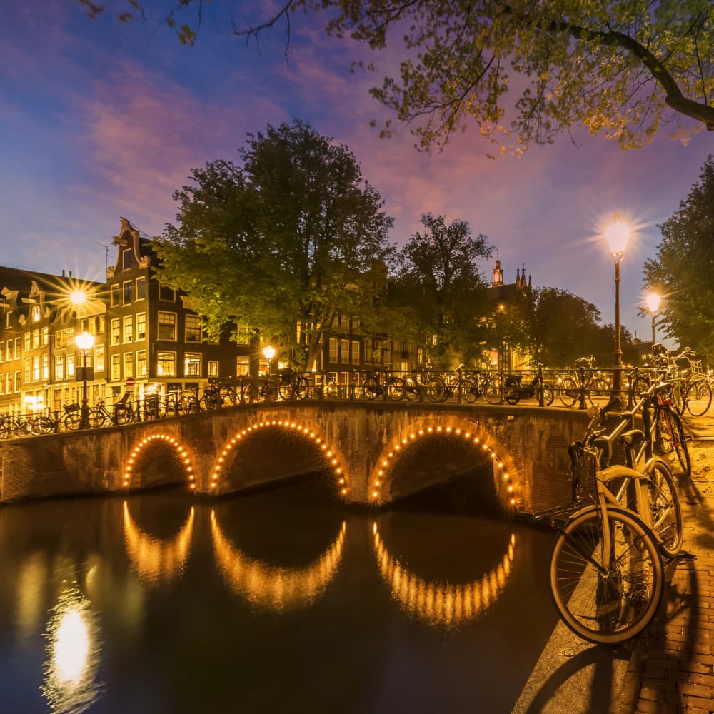 Romantic Amsterdam Evening by Melanie Viola — canvas wall art