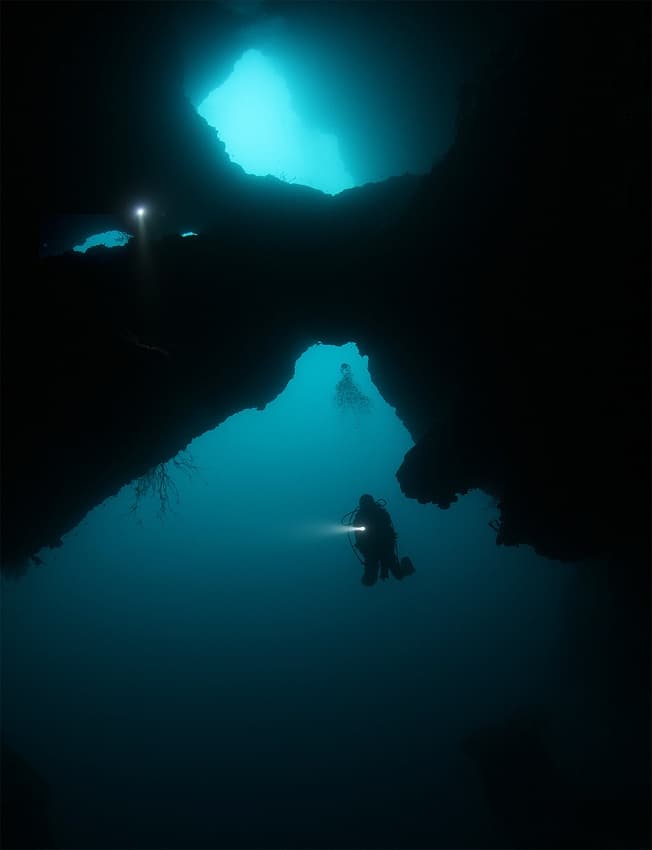 Underwater Cave Exploration by Andrey Narchuk — canvas wall art