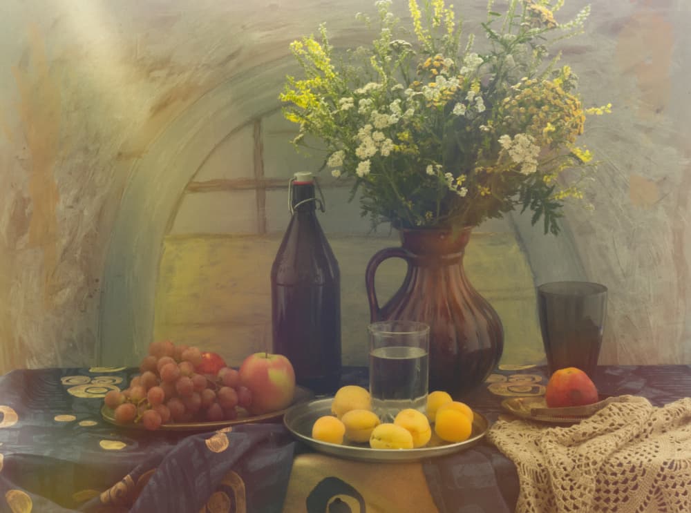 Fresh Fruit and Flowers by UstinaGreen — canvas wall art