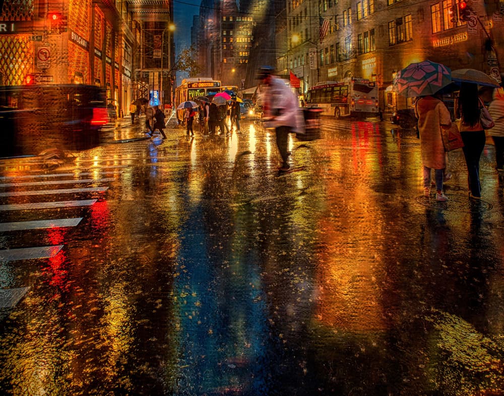 Rainy City Reflections by Anette Ohlendorf — canvas wall art
