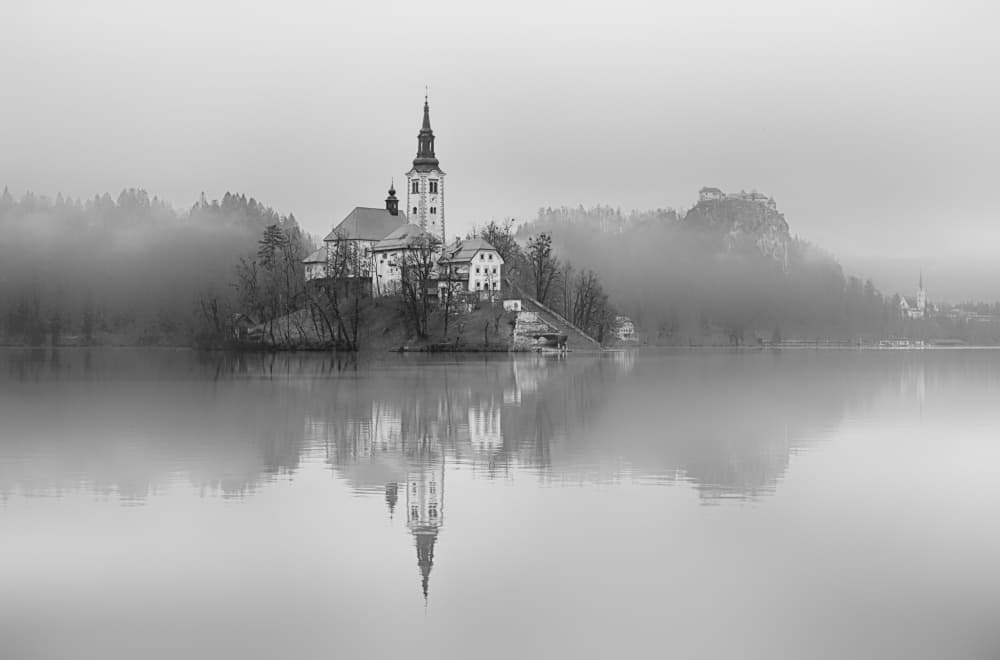 Misty Lake Bled Reflection by Drago Vogrinec — canvas wall art