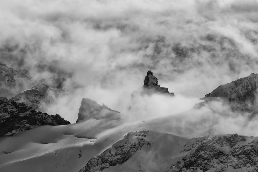 Misty Mountain Peaks by Ralitsa Byalkova — canvas wall art