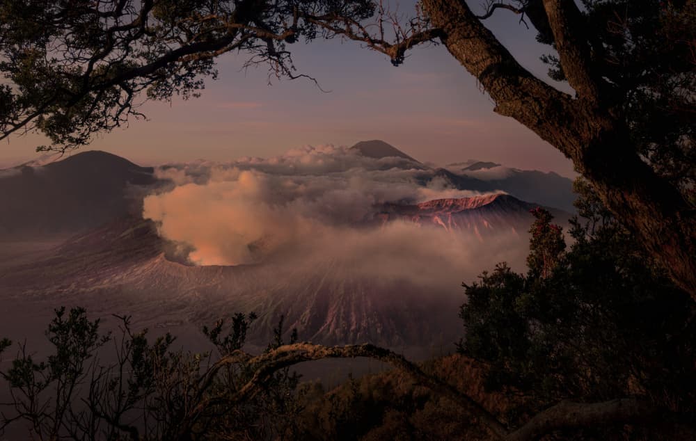 Dramatic Volcanic Sunrise by Dennis Zhang — canvas wall art