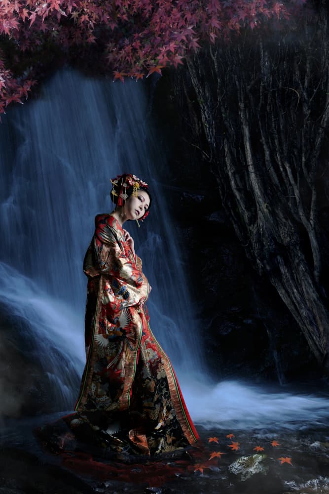 Japanese Kimono Waterfall by Hiroaki Suemasa — canvas wall art