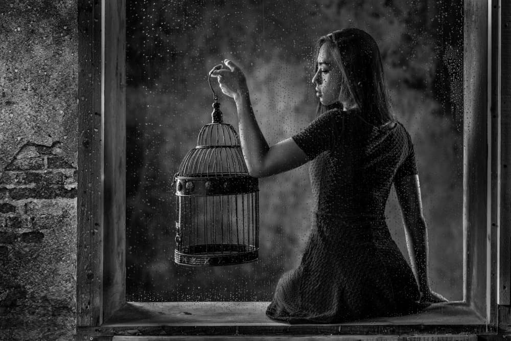 Pensive Girl Empty Birdcage by Heru Sungkono — canvas wall art