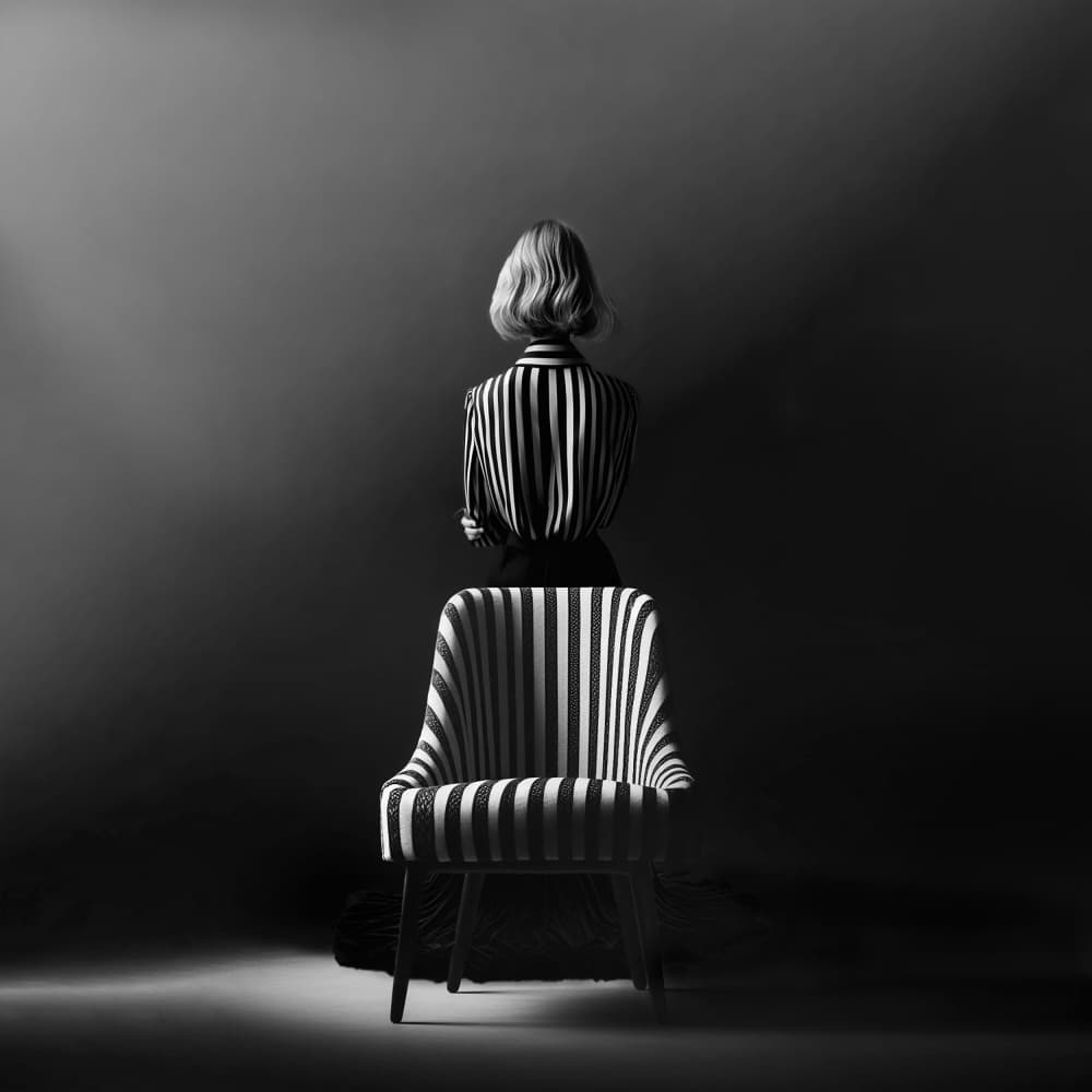 Striped Woman And Chair by Marcin Michalowski — canvas wall art