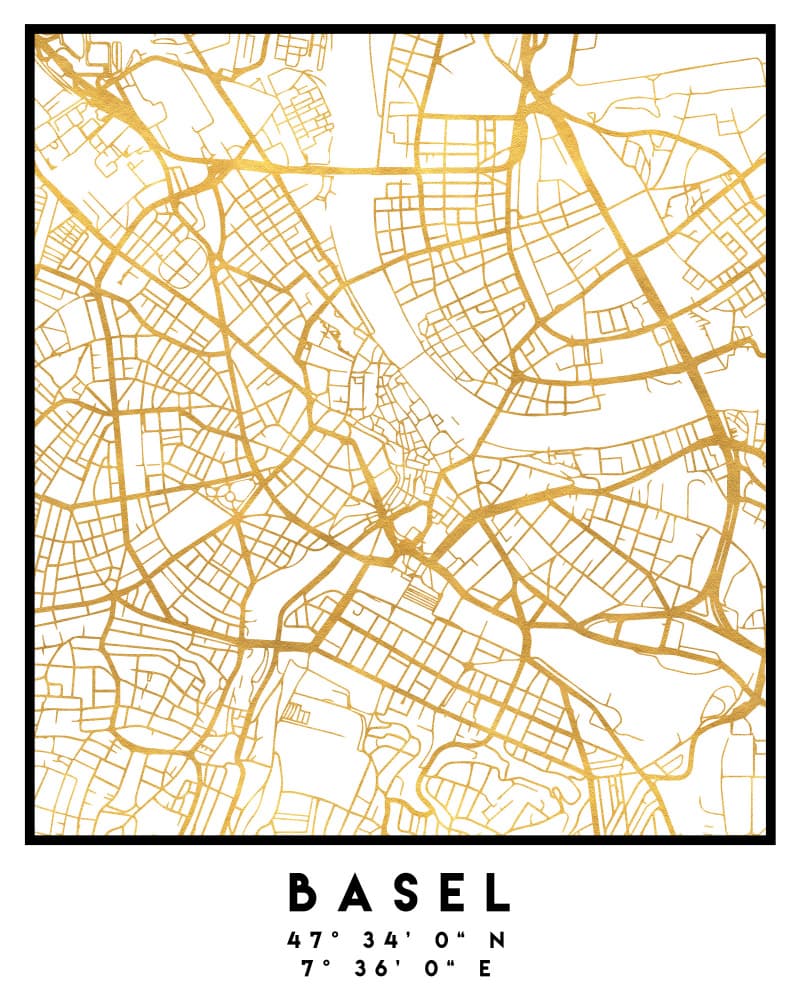 Golden Basel City Map by Emiliano Deificus — canvas wall art