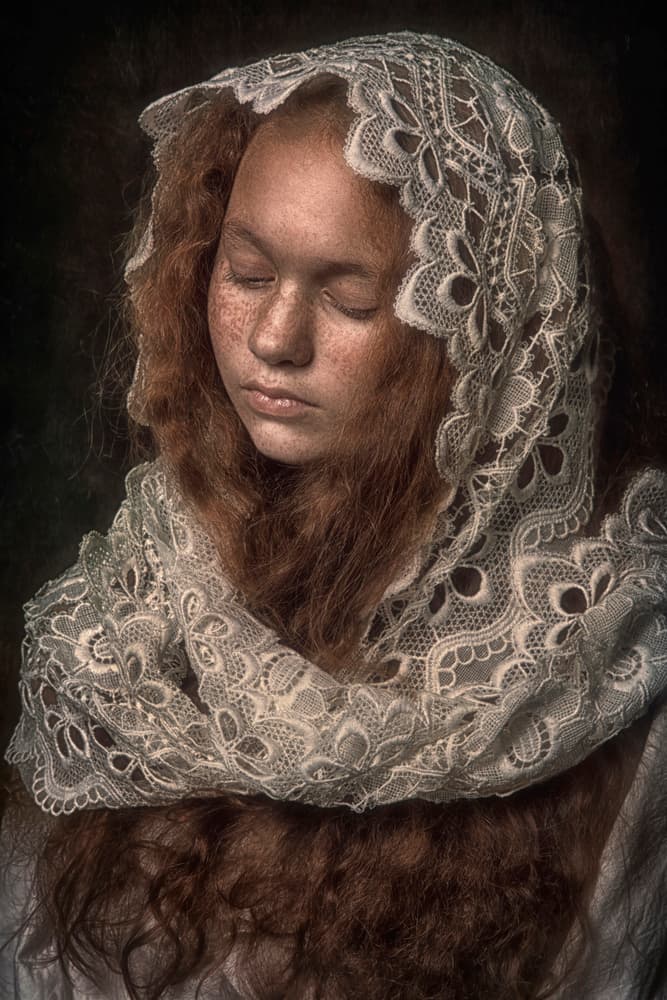 Red Hair and Lace Veil by Carola Kayen-Mouthaan — canvas wall art