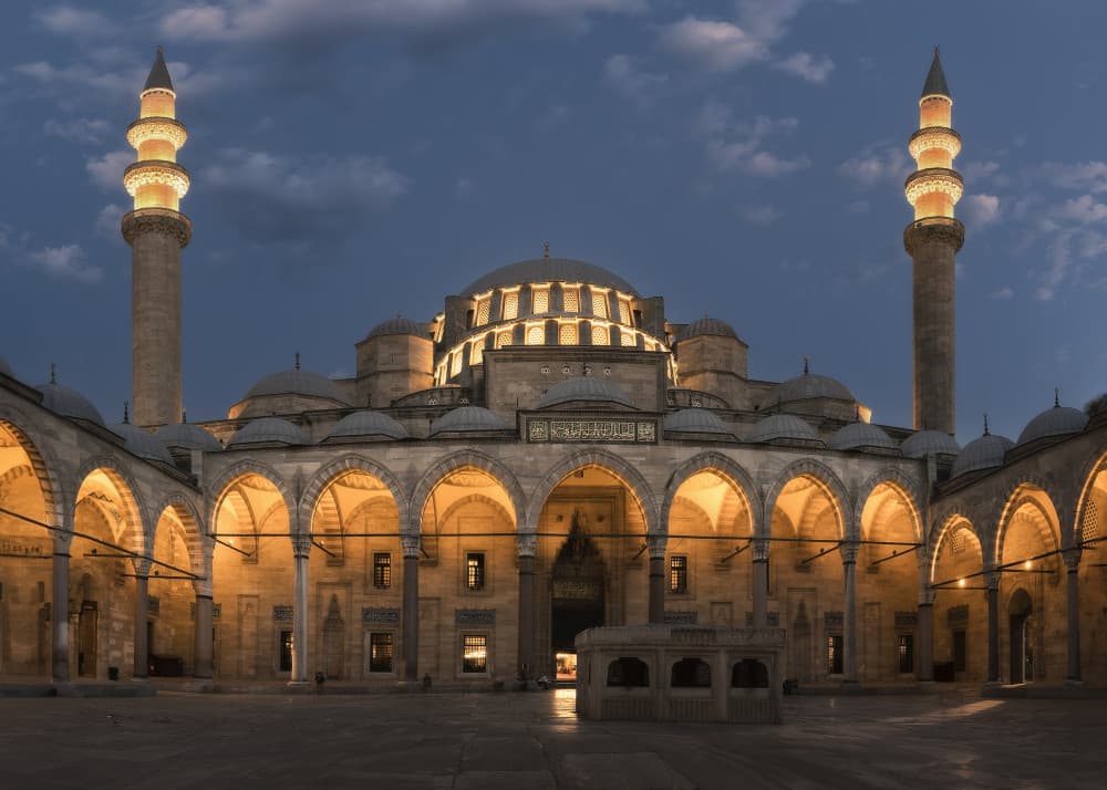 Illuminated Mosque Courtyard by Oskar Baglietto — canvas wall art