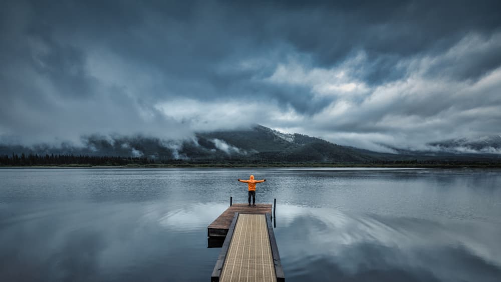Moody Mountain Lake by Ambar Saha — canvas wall art