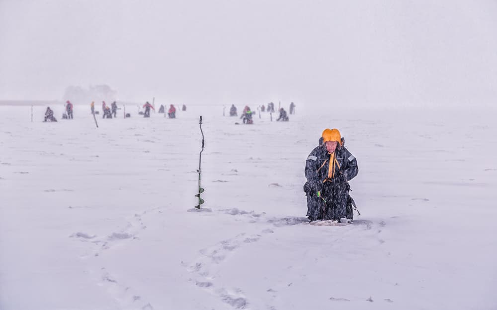 Frozen Lake Fishing by Carlos_Grury_Santos — canvas wall art