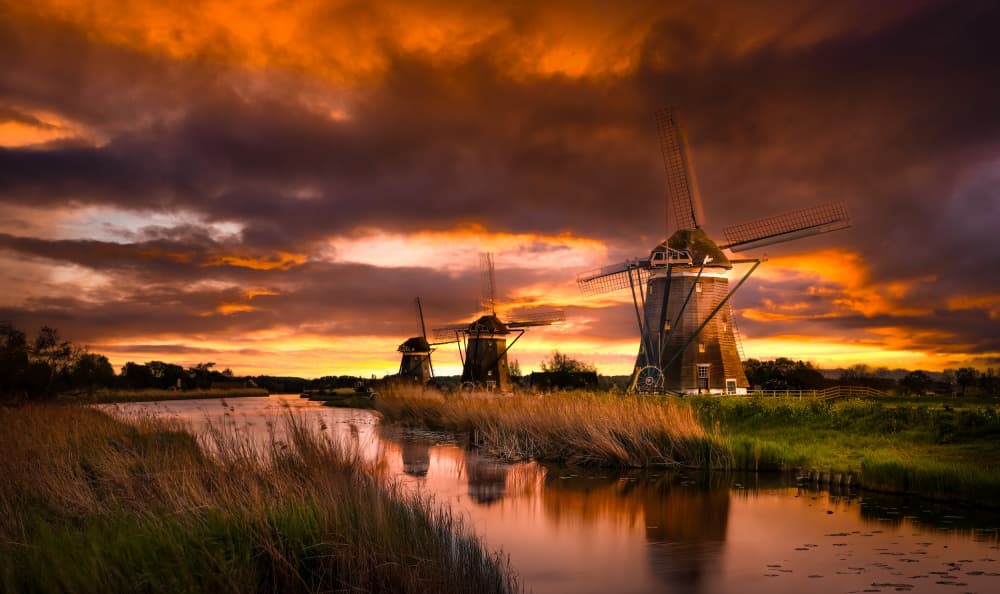 Dramatic Windmills Sunset by Kenneth-Wei Zeng — canvas wall art