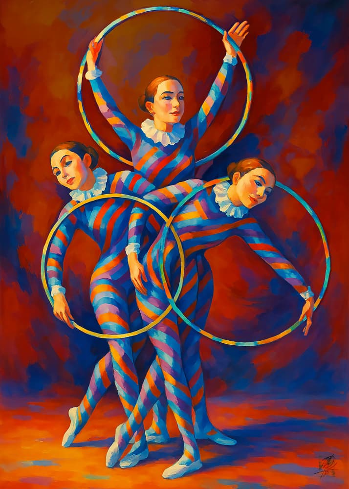 Harlequin Hoop Dancers by Osvaldo Russo — canvas wall art