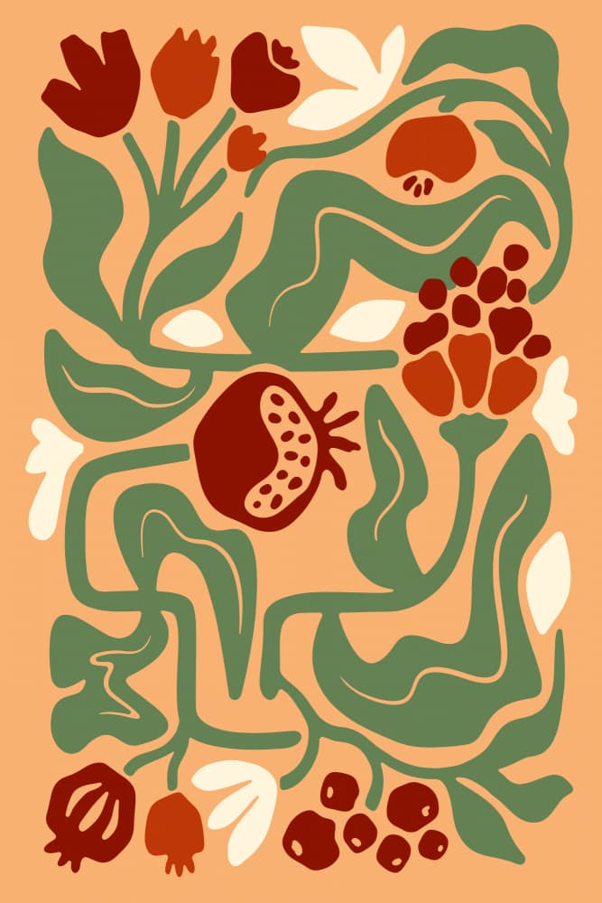 Stylized Pomegranate Garden by casa cartissi — canvas wall art