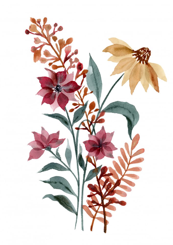 Autumn Watercolor Blooms by Suchi Deb — canvas wall art