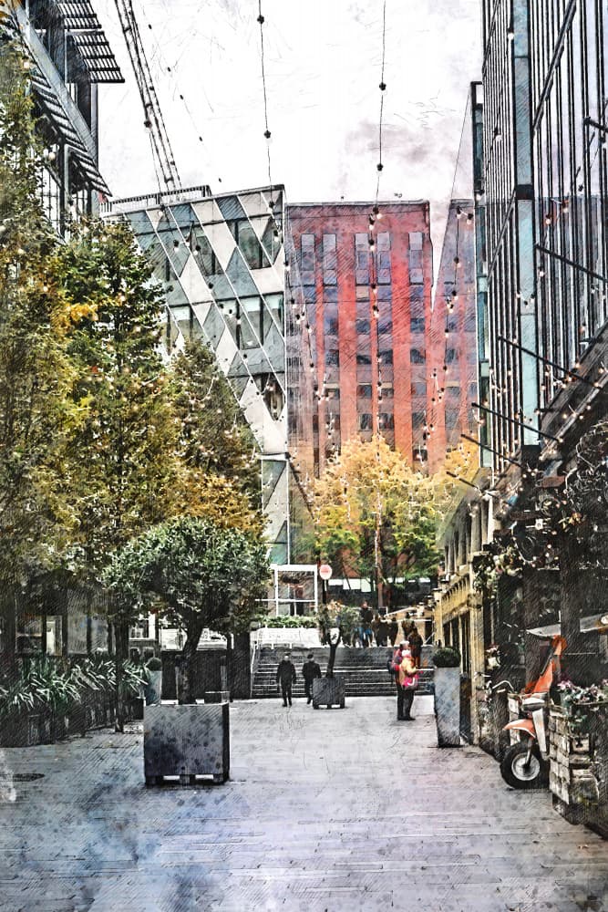 Vibrant Urban Walkway by Justyna Jaszke — canvas wall art