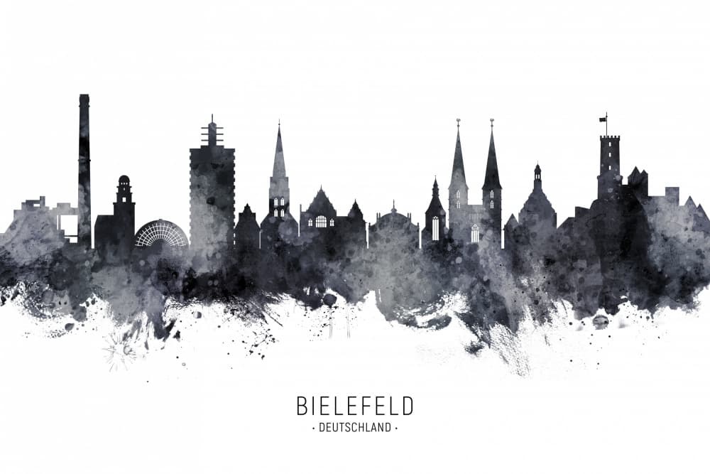 Bielefeld Watercolor Skyline by Michael Tompsett — canvas wall art