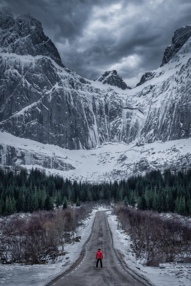 Dramatic Mountain Winter Road by Michael Zheng — canvas wall art
