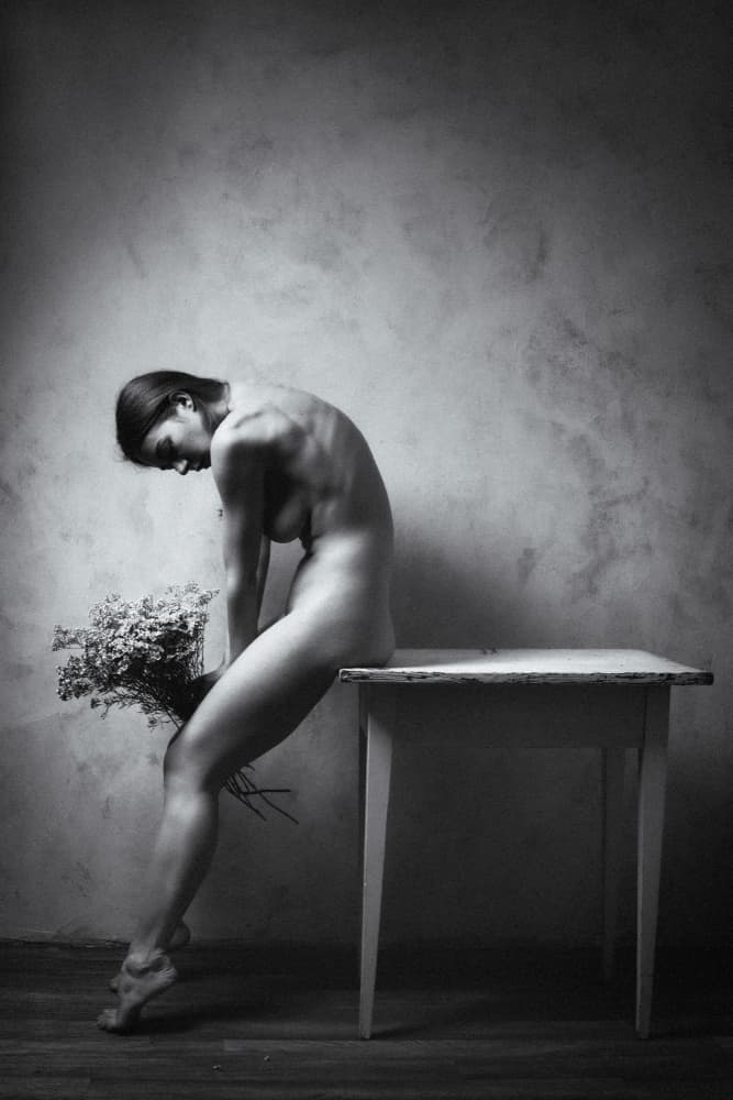 Pensive Nude with Flowers by Christian Kurz — canvas wall art