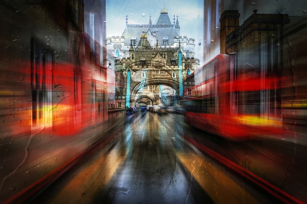 Rainy Tower Bridge Motion by Orkidea W. — canvas wall art