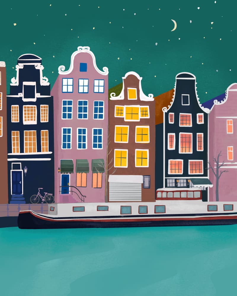 Amsterdam by night by Petra Lizde — canvas wall art