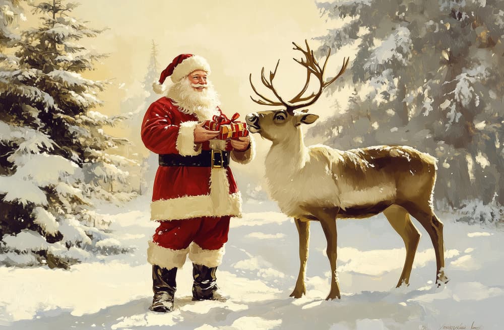 Jolly Santa and Reindeer by Pictufy Studio IV — canvas wall art