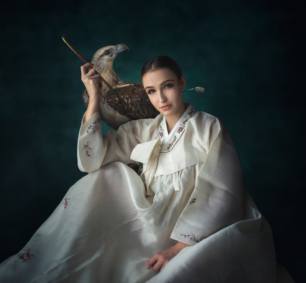 Regal Hanbok and Eagle by hardibudi — canvas wall art