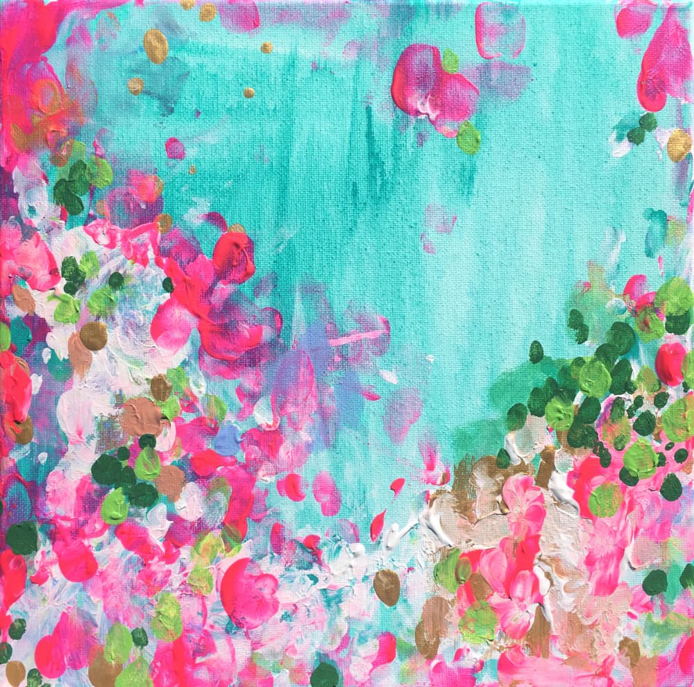 Pink Aqua Blooms by Christine Lindstrom — canvas wall art