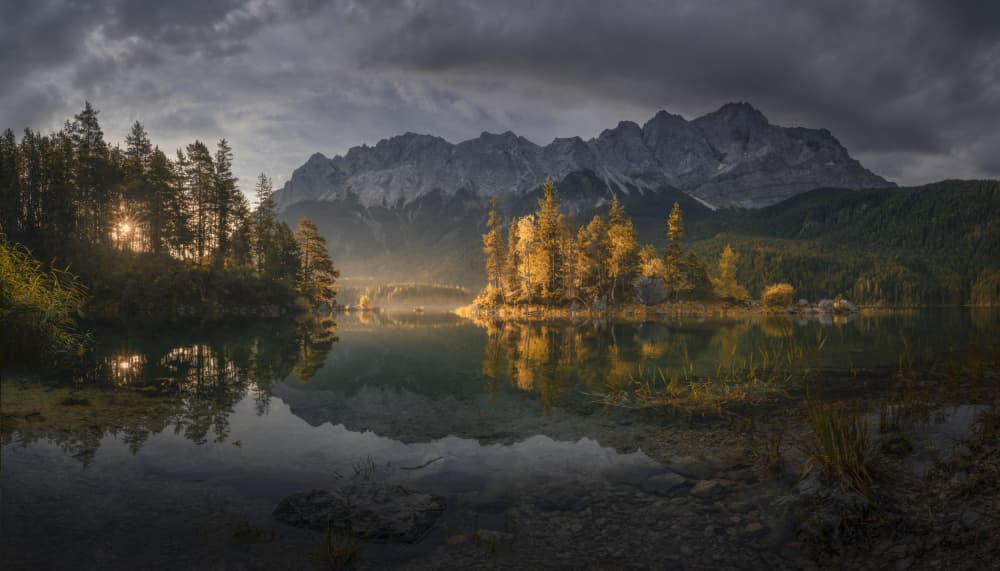 Golden Light Mountain Lake by Nina Pauli — canvas wall art