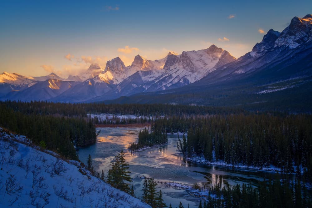 Golden Peaks Winter River by David Martin Castan — canvas wall art