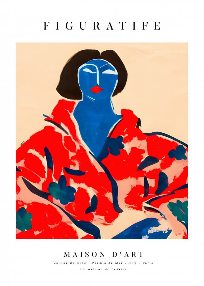 Blue Face Floral Portrait by The Printable Studio — canvas wall art