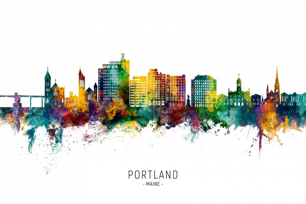Vibrant Portland Maine Skyline by Michael Tompsett — canvas wall art