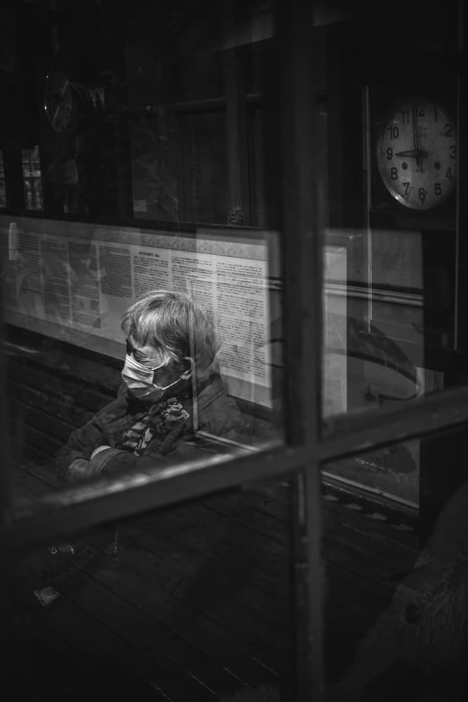 Masked Child Through Window by Yi-Tang Wang — canvas wall art