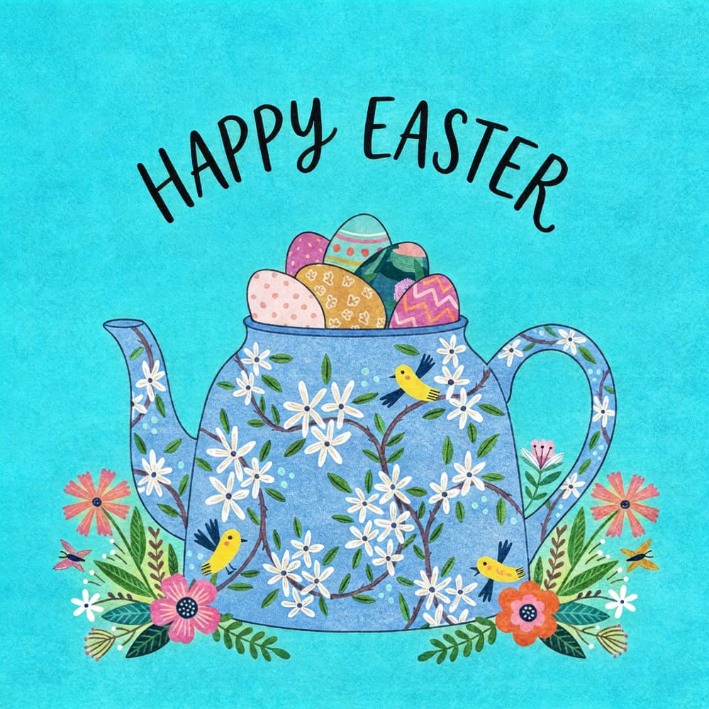 Happy Easter Teapot by Emel Tunaboylu — canvas wall art