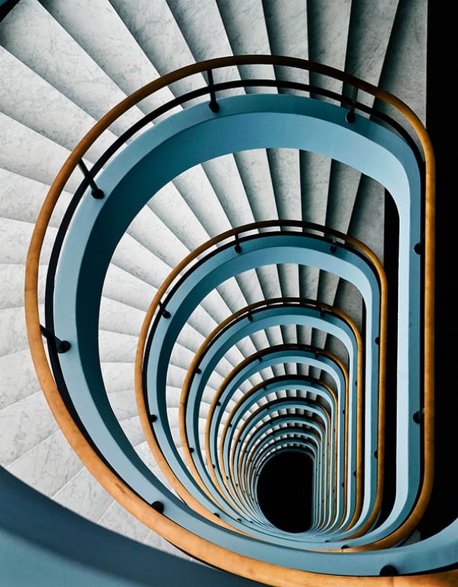 Winding Blue Staircase by Jef Van den Houte — canvas wall art