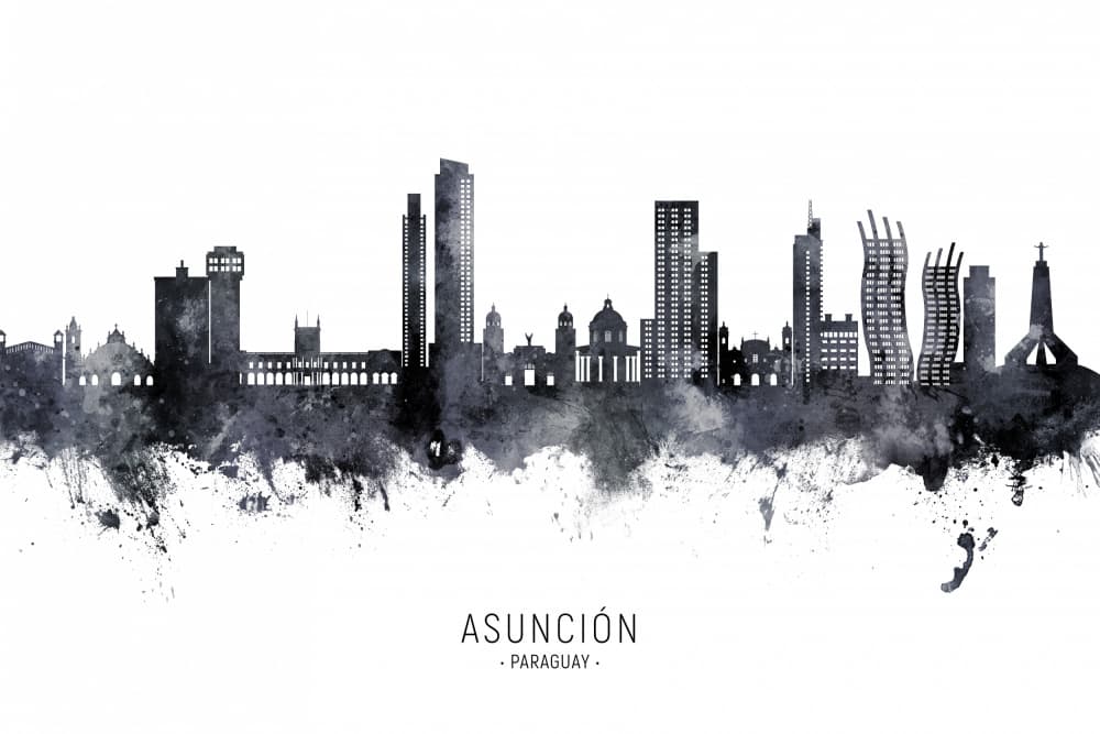 Asunción Ink Skyline by Michael Tompsett — canvas wall art