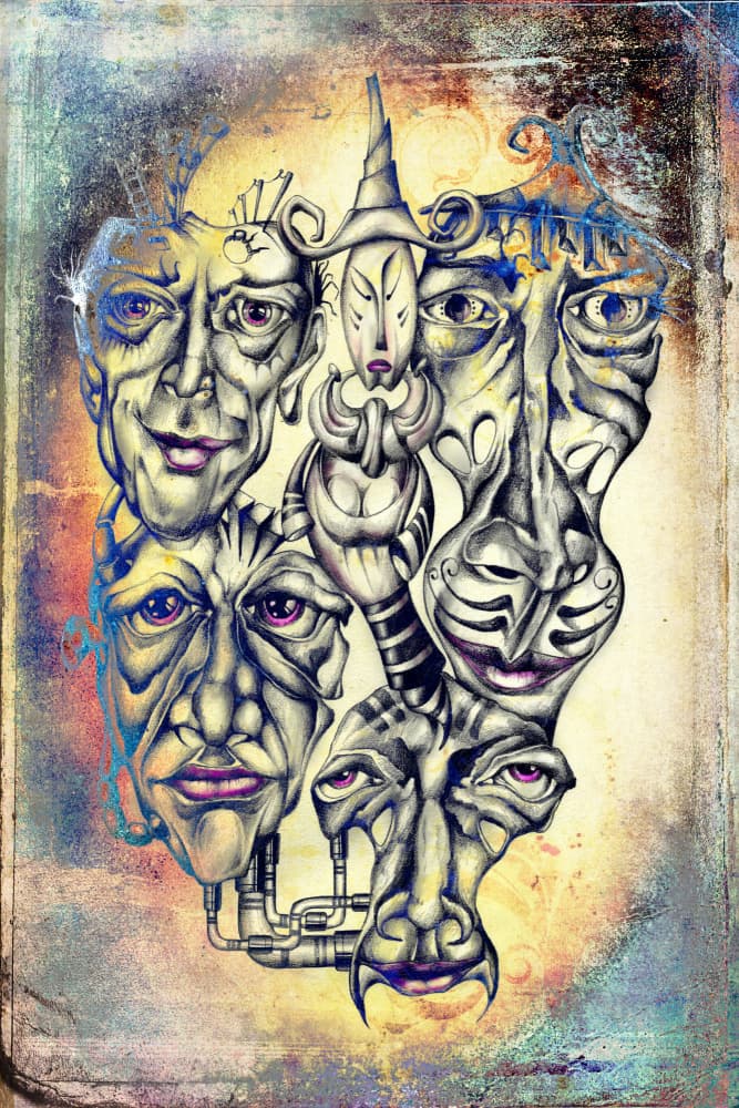 Surreal Faces Drawing by Rafal Kulik — canvas wall art