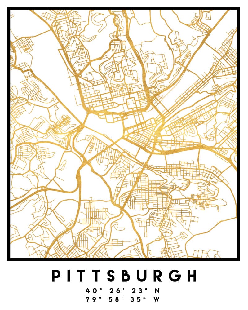 Pittsburgh Gold City Map by Emiliano Deificus — canvas wall art