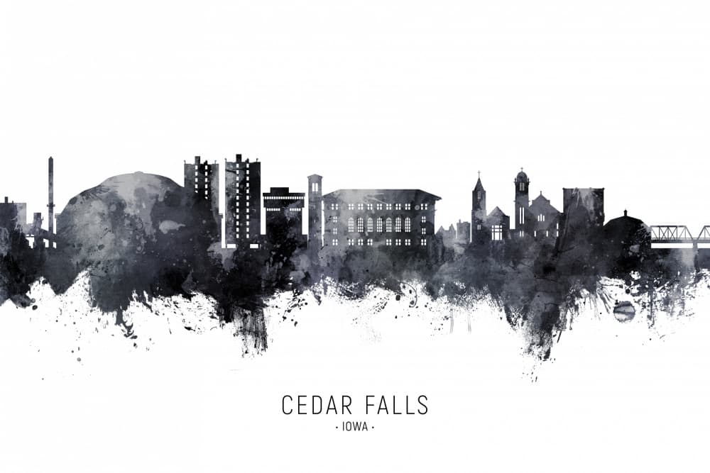 Cedar Falls Skyline Watercolor by Michael Tompsett — canvas wall art