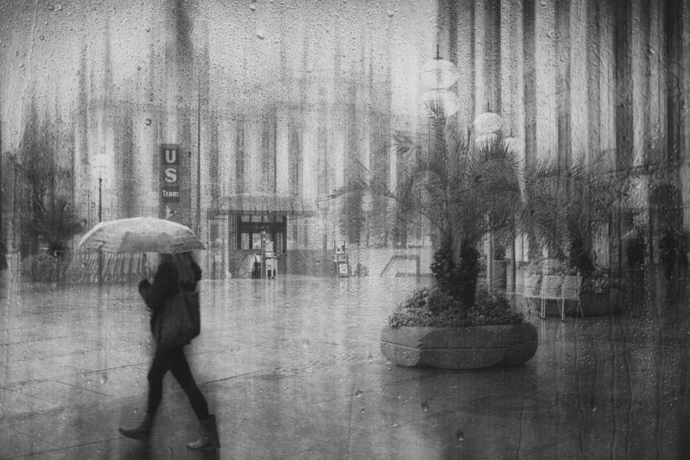 Rainy City Stroll by Roswitha Schleicher-Schwarz — canvas wall art