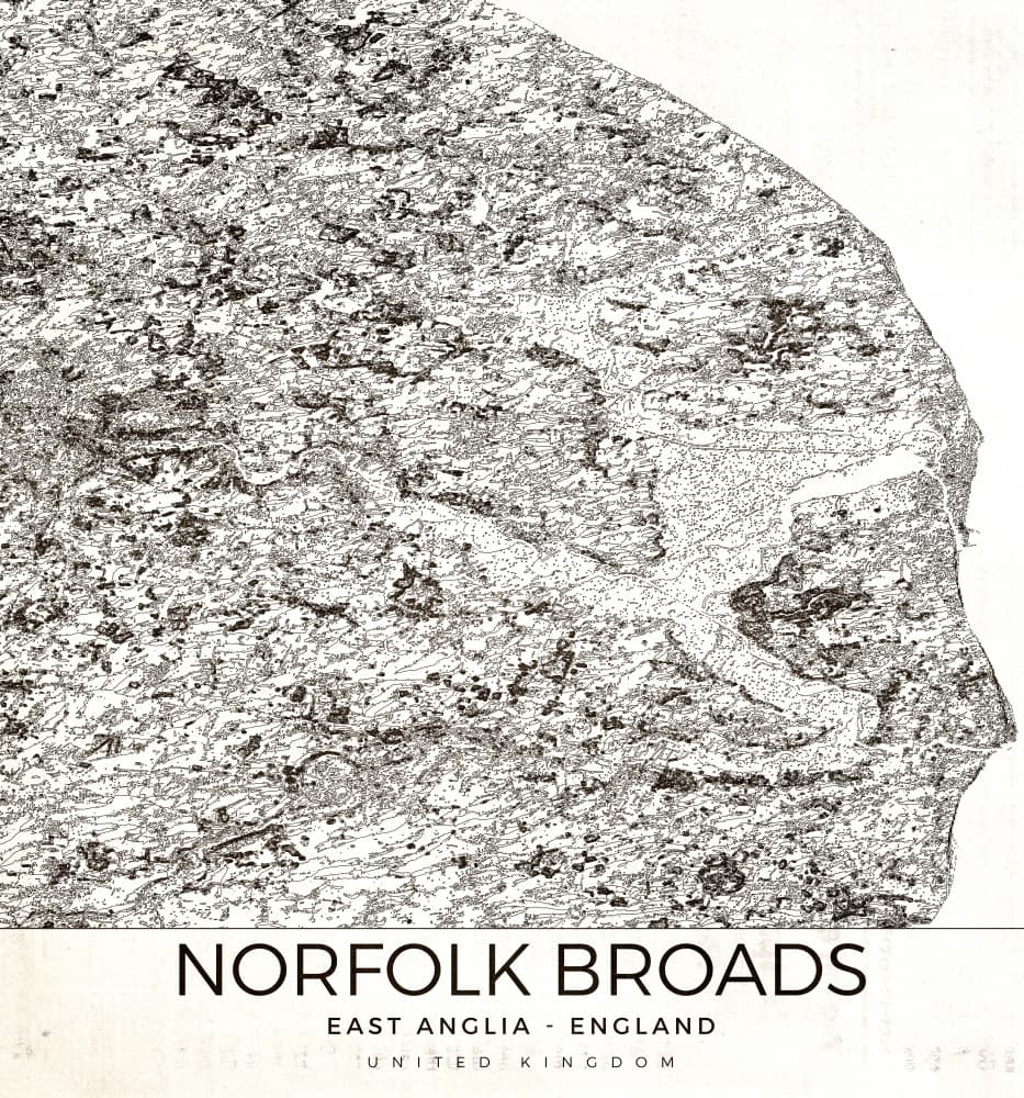 Norfolk Broads England Map by Nicholas — canvas wall art