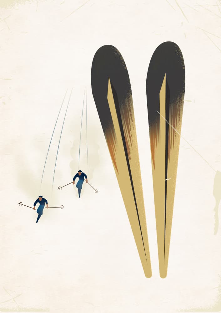 Retro Skiing Scene by Nicholas — canvas wall art