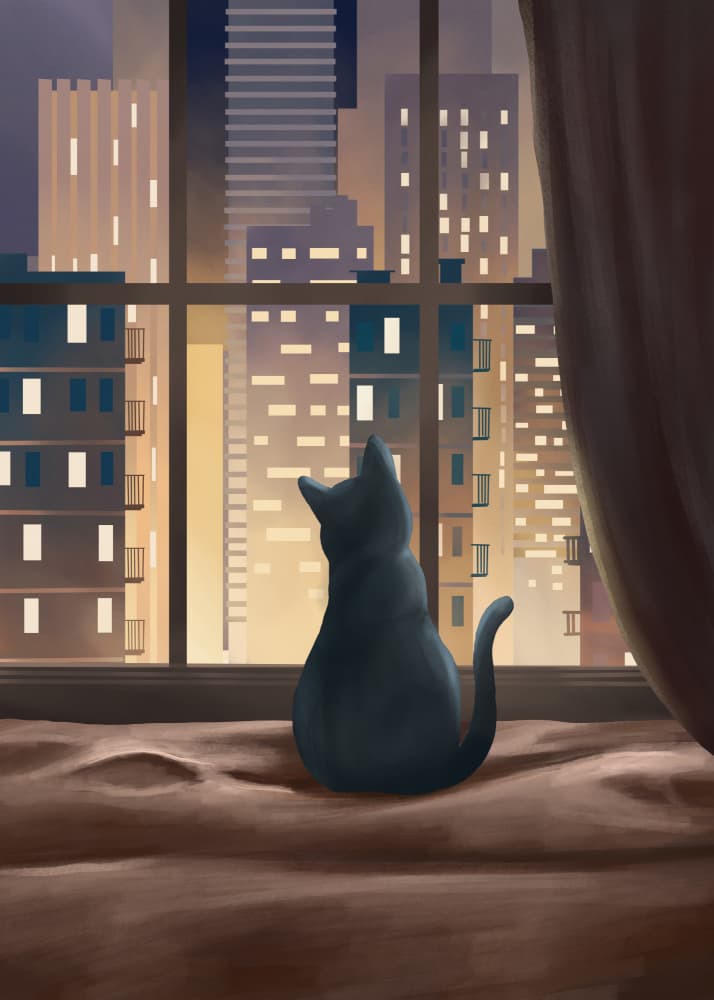 Black Cat City Glow by Flow Line — canvas wall art