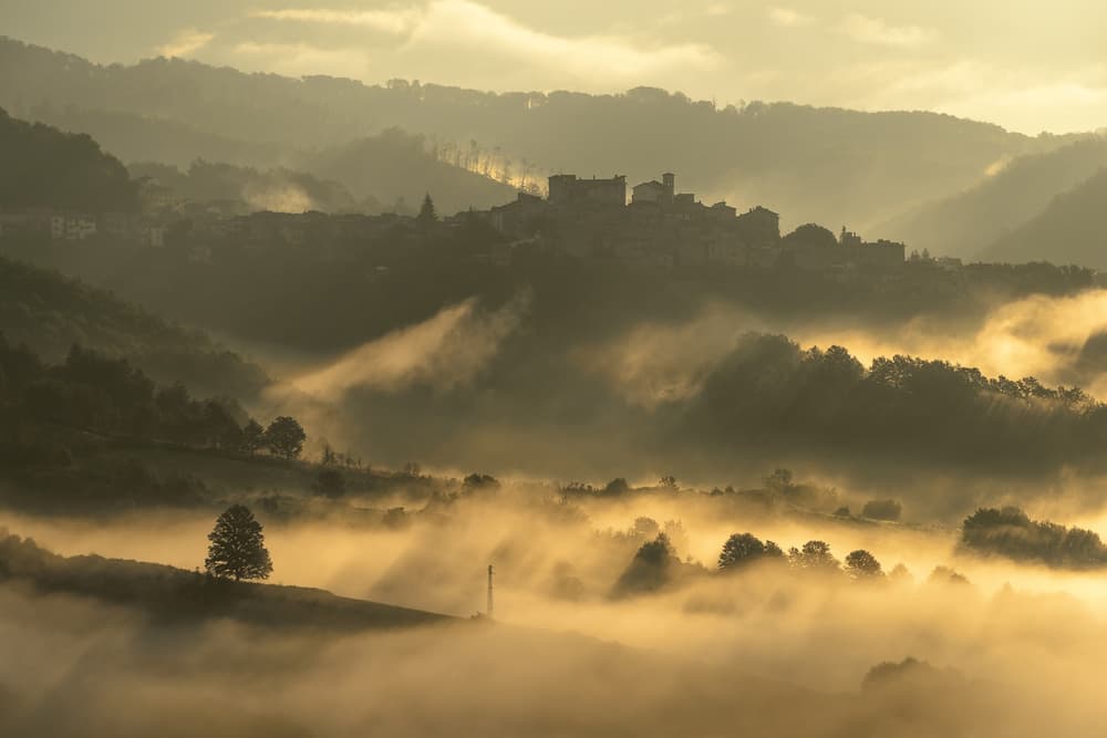 Misty Village Golden Morning by Riccardo Lucidi — canvas wall art