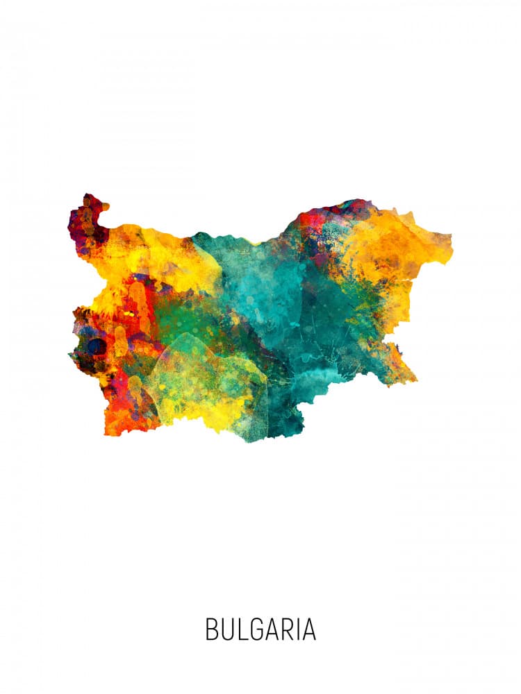 Bulgaria Watercolor Map by Michael Tompsett — canvas wall art