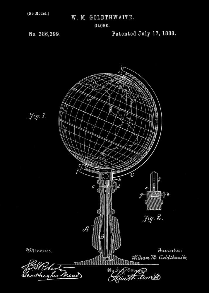 Globe Patent Drawing by Andreas Magnusson — canvas wall art